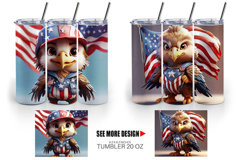 Tumbler Wrap 3D Eagle 4th July Patriotic Sublimation artnoy 