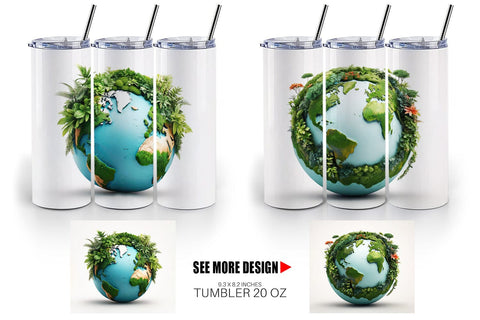 Tumbler Wrap 3D Earth Surrounded Plants Sublimation artnoy 