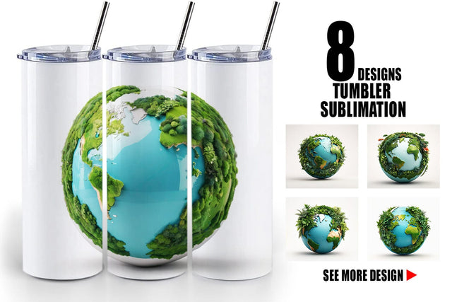 Tumbler Wrap 3D Earth Surrounded Plants Sublimation artnoy 