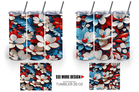 Tumbler Wrap 3D Flower 4th of July Sublimation artnoy 