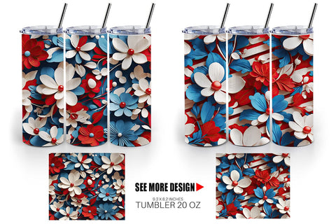 Tumbler Wrap 3D Flower 4th of July Sublimation artnoy 
