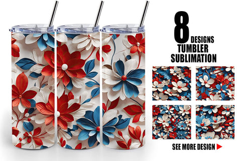 Tumbler Wrap 3D Flower 4th of July Sublimation artnoy 