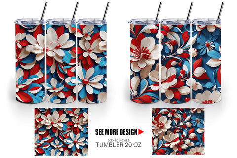Tumbler Wrap 3D Flower 4th of July Sublimation artnoy 
