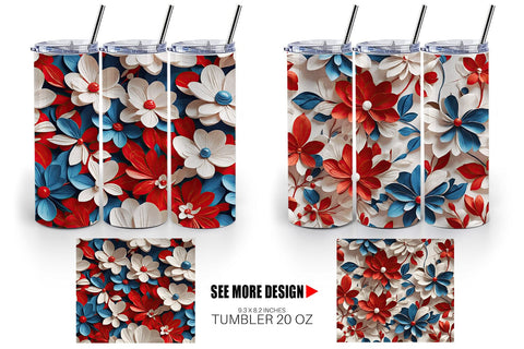 Tumbler Wrap 3D Flower 4th of July Sublimation artnoy 