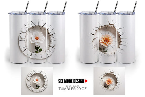 Tumbler Wrap 3D Flower and Wall Crack Sublimation artnoy 