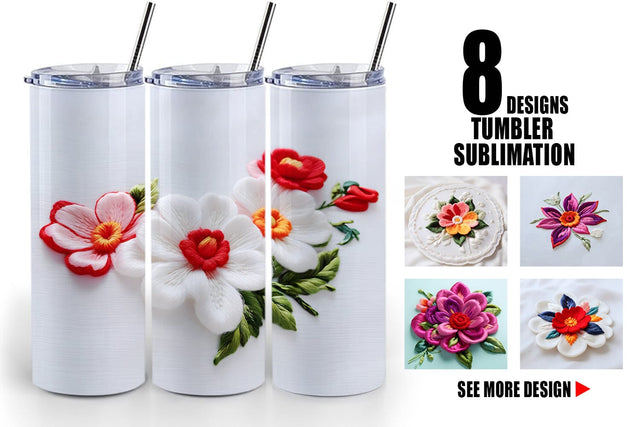 Tumbler Wrap 3D Flower Embroidered Sublimation artnoy 