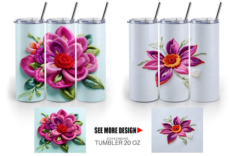 Tumbler Wrap 3D Flower Embroidered Sublimation artnoy 