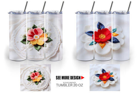 Tumbler Wrap 3D Flower Embroidered Sublimation artnoy 