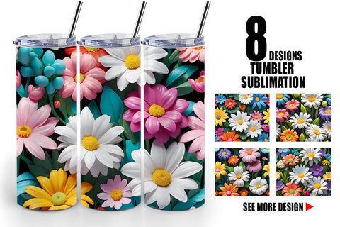 Tumbler Wrap 3D Flowers Colorful Sublimation artnoy 