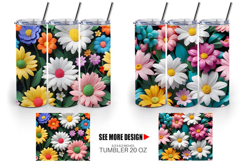 Tumbler Wrap 3D Flowers Colorful Sublimation artnoy 