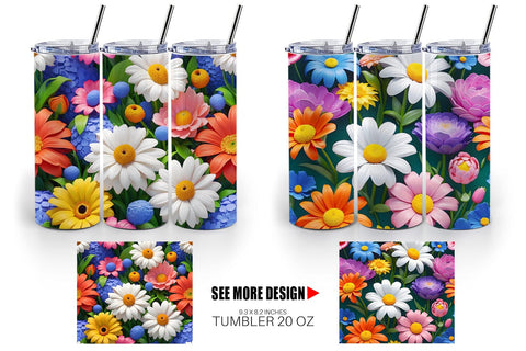 Tumbler Wrap 3D Flowers Colorful Sublimation artnoy 