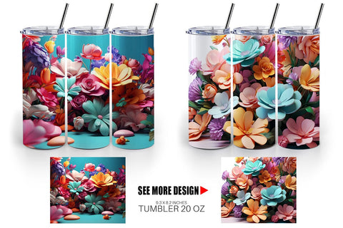 Tumbler Wrap 3D Flowers Pastel Color Sublimation artnoy 