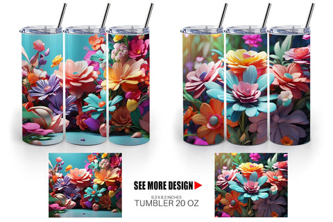 Tumbler Wrap 3D Flowers Pastel Color Sublimation artnoy 