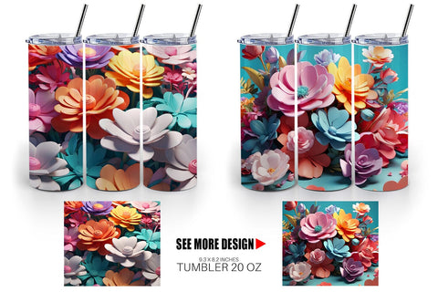 Tumbler Wrap 3D Flowers Pastel Color Sublimation artnoy 