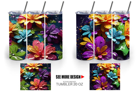 Tumbler Wrap 3D Flowers with Waterdrop Sublimation artnoy 