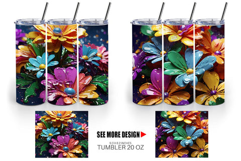 Tumbler Wrap 3D Flowers with Waterdrop Sublimation artnoy 