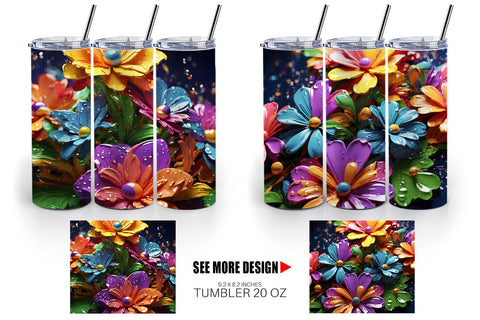 Tumbler Wrap 3D Flowers with Waterdrop Sublimation artnoy 