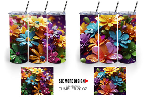 Tumbler Wrap 3D Flowers with Waterdrop Sublimation artnoy 
