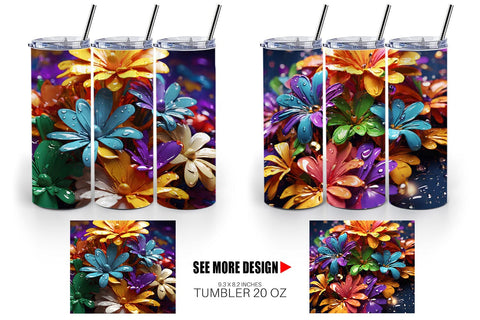 Tumbler Wrap 3D Flowers with Waterdrop Sublimation artnoy 