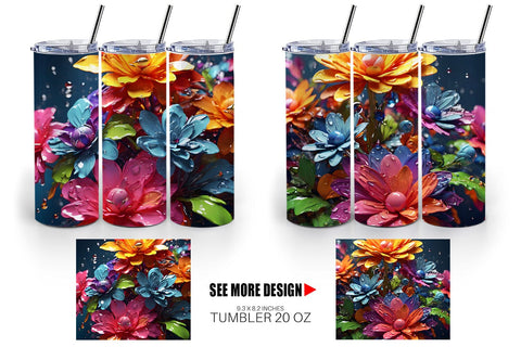 Tumbler Wrap 3D Flowers with Waterdrop Sublimation artnoy 