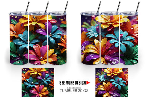 Tumbler Wrap 3D Flowers with Waterdrop Sublimation artnoy 