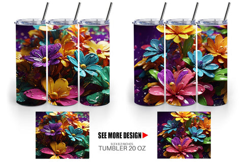 Tumbler Wrap 3D Flowers with Waterdrop Sublimation artnoy 