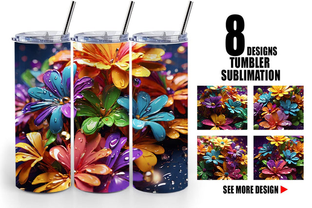 Tumbler Wrap 3D Flowers with Waterdrop Sublimation artnoy 