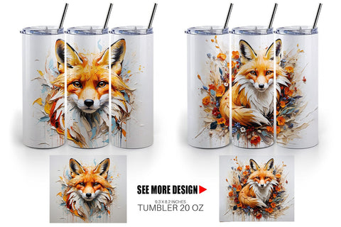 Tumbler Wrap 3D Fox Painting Sublimation artnoy 
