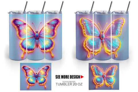 Tumbler Wrap 3D Glowing Butterfly Sublimation artnoy 