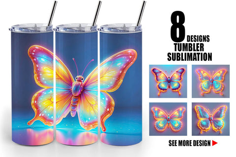 Tumbler Wrap 3D Glowing Butterfly Sublimation artnoy 