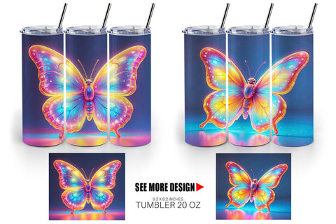 Tumbler Wrap 3D Glowing Butterfly Sublimation artnoy 