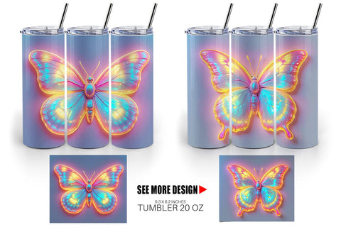 Tumbler Wrap 3D Glowing Butterfly Sublimation artnoy 