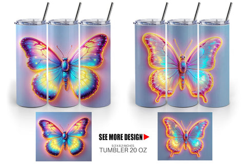 Tumbler Wrap 3D Glowing Butterfly Sublimation artnoy 