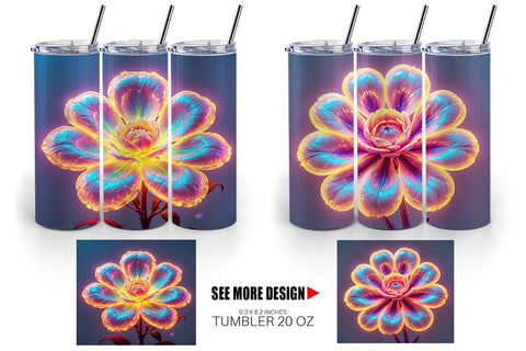Tumbler Wrap 3D Glowing Flower Sublimation artnoy 