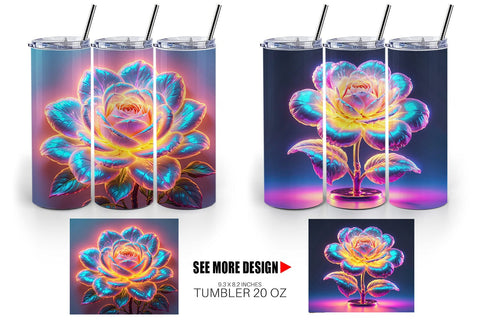 Tumbler Wrap 3D Glowing Flower Sublimation artnoy 