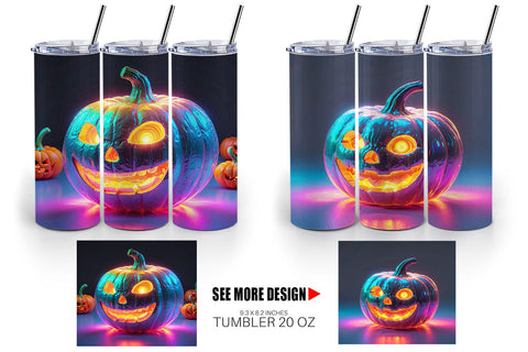 Tumbler Wrap 3D Glowing Jack O Lantern Sublimation artnoy 