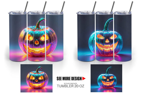 Tumbler Wrap 3D Glowing Jack O Lantern Sublimation artnoy 