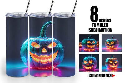 Tumbler Wrap 3D Glowing Jack O Lantern Sublimation artnoy 
