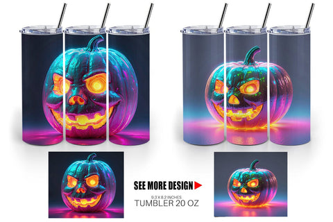 Tumbler Wrap 3D Glowing Jack O Lantern Sublimation artnoy 