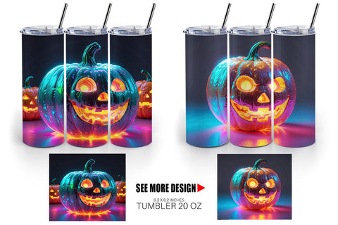 Tumbler Wrap 3D Glowing Jack O Lantern Sublimation artnoy 