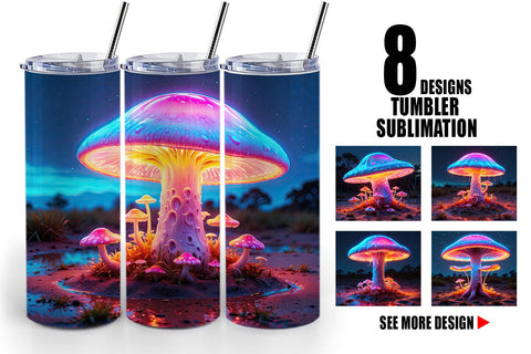 Tumbler Wrap 3D Glowing Mushroom Sublimation artnoy 