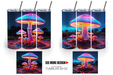 Tumbler Wrap 3D Glowing Mushroom Sublimation artnoy 