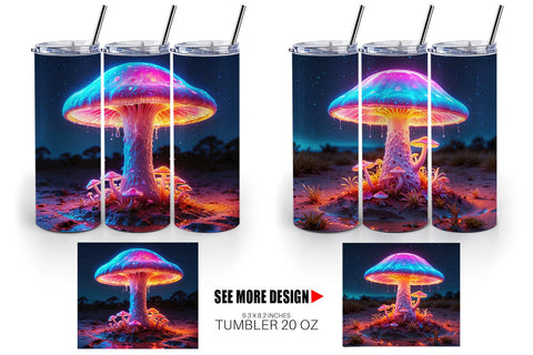 Tumbler Wrap 3D Glowing Mushroom Sublimation artnoy 