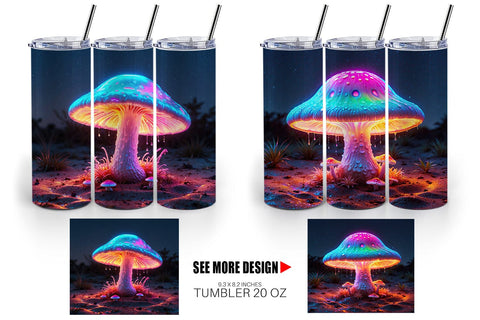 Tumbler Wrap 3D Glowing Mushroom Sublimation artnoy 