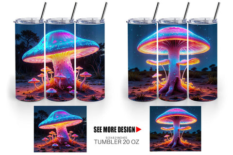 Tumbler Wrap 3D Glowing Mushroom Sublimation artnoy 