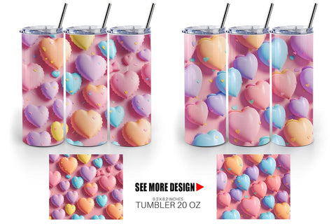 Tumbler Wrap 3D Hearts Pastel Colorful Sublimation artnoy 