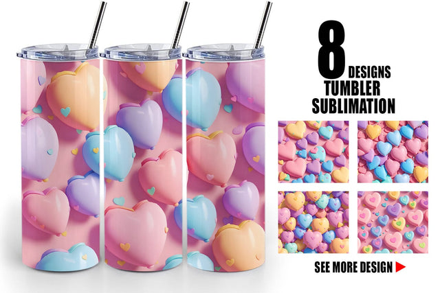 Tumbler Wrap 3D Hearts Pastel Colorful Sublimation artnoy 