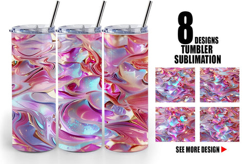 Tumbler Wrap 3D Holographic Pink Liquid Sublimation artnoy 