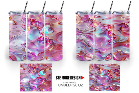 Tumbler Wrap 3D Holographic Pink Liquid Sublimation artnoy 