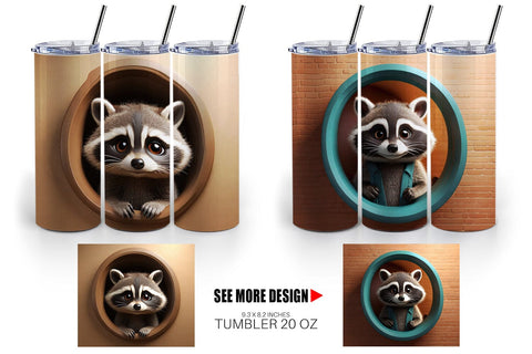 Tumbler Wrap 3D Illustration Raccoon Sublimation artnoy 